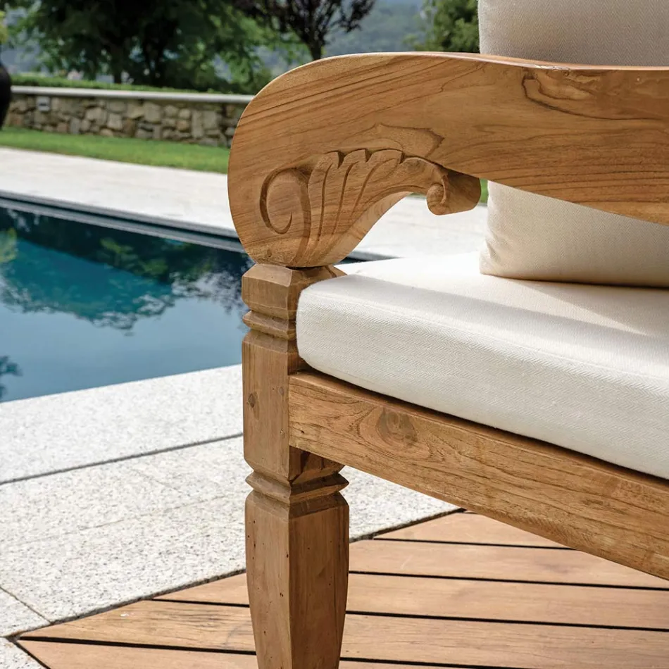 Banco 210x112 cm en Madera de Teca Reciclada con Cojines - Mammolo viadurini