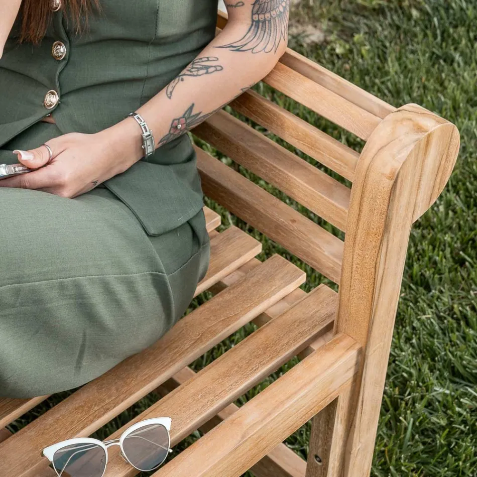 Banco de exterior fabricado íntegramente en teca - Arrival viadurini