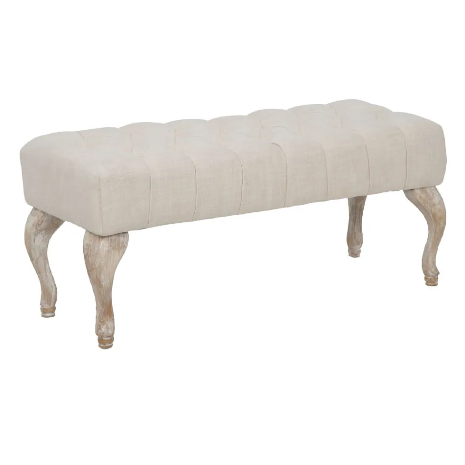 Banco Shabby Chic de Madera con Asiento de Tela Acolchada - Rocchetta viadurini