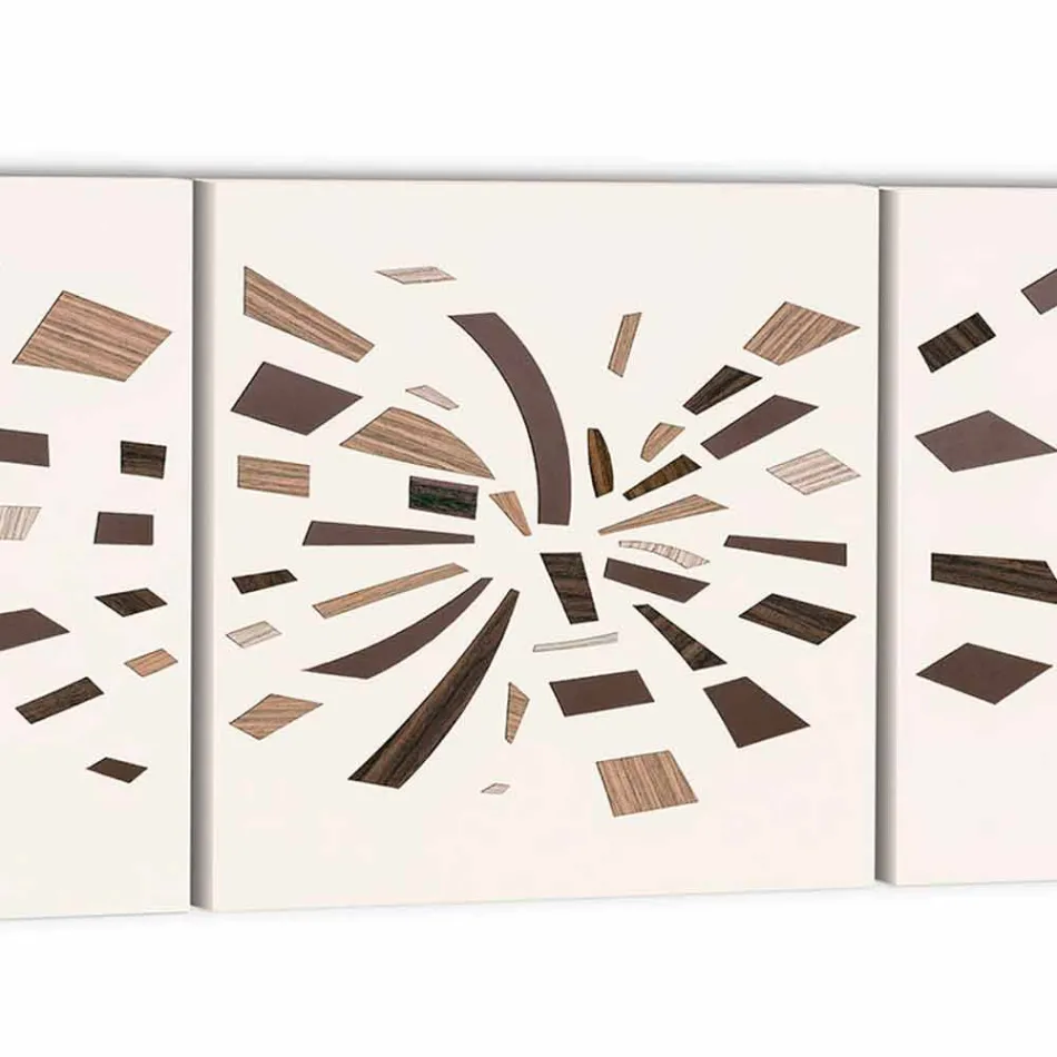 Panel de pared decorativo en lienzo con inserciones de madera Made in Italy - Beatris viadurini