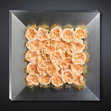 Panel decorativo de pared en metal y rosas artificiales Made in Italy - Rosetta viadurini
