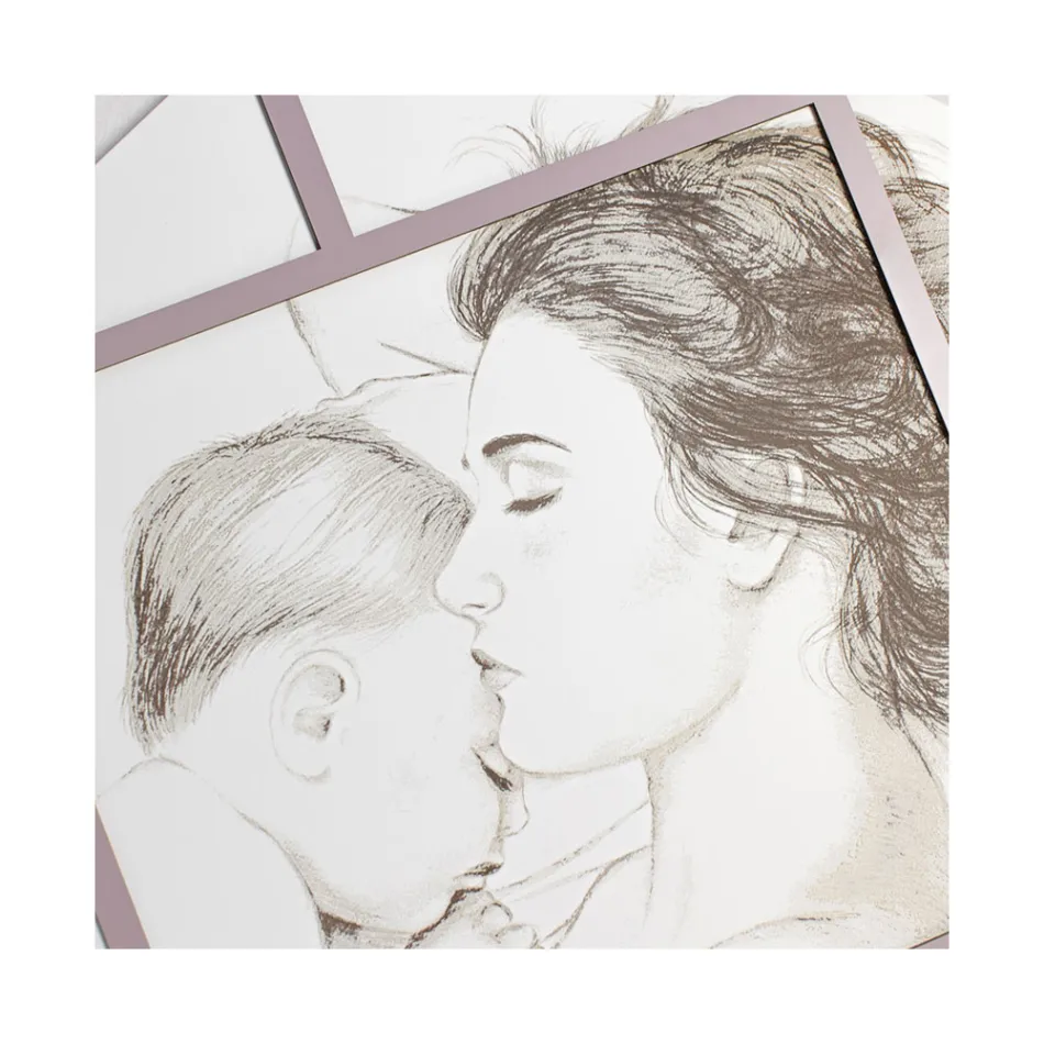 Panel grabado con láser con mujer y niño Made in Italy - Harald viadurini