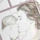 Panel grabado con láser con mujer y niño Made in Italy - Harald viadurini