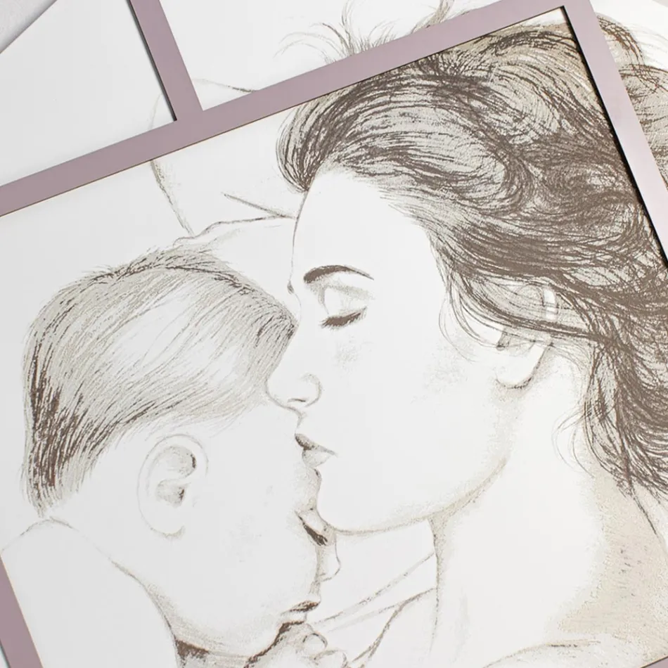 Panel grabado con láser con mujer y niño Made in Italy - Harald viadurini