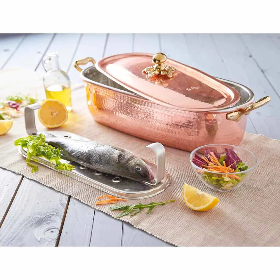 Pecera de Cobre Estañado a Mano Italiano con Tapa 44 cm - Mariapia viadurini