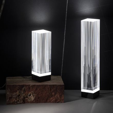 Lámpara de pie LED en diseño de tríptico de cristal acrílico satinado - Crystol viadurini