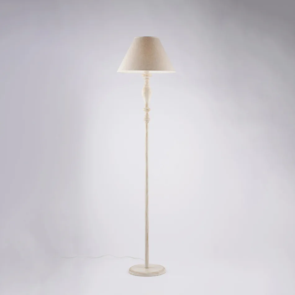 Lámpara de pie y pantalla de madera y hierro, fabricada en Italia para decoración de interiores - Toscana viadurini