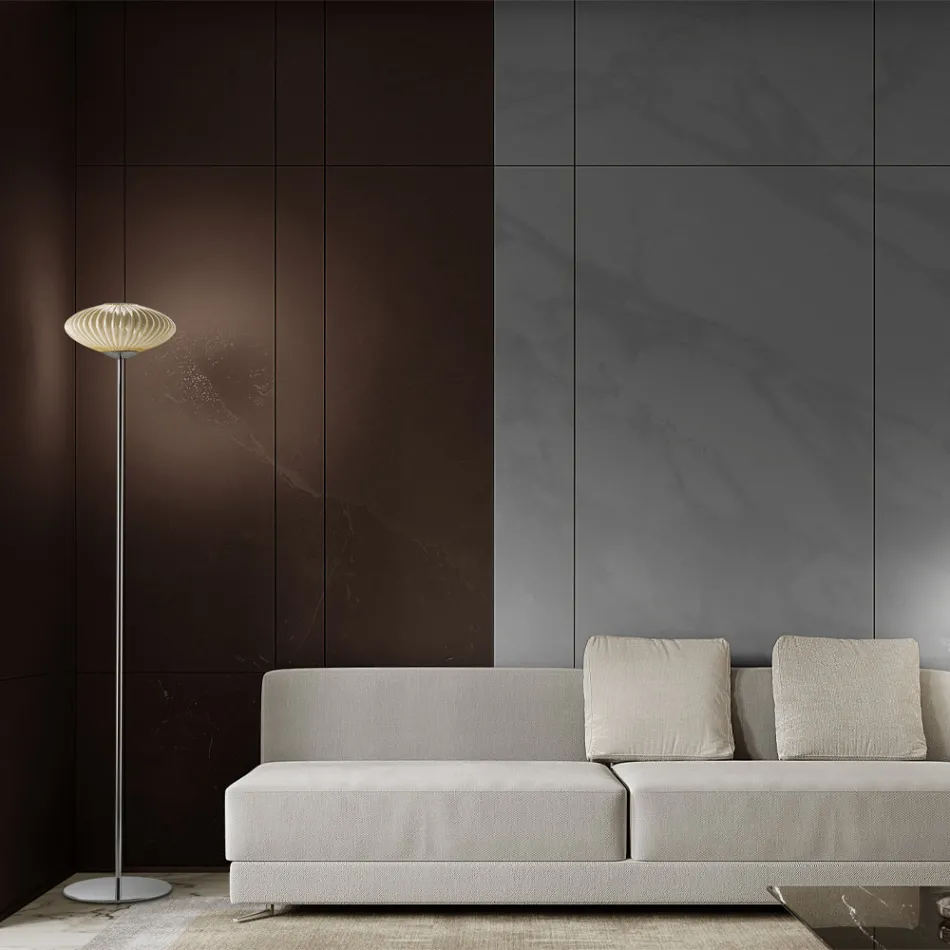 Lámpara de pie de vidrio veneciano acanalado y soplado a mano - Dafne viadurini