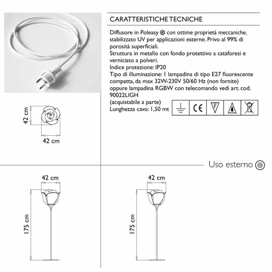 Lámpara de pie de exterior de diseño moderno en forma de rosa - Baby Love de Myyour viadurini