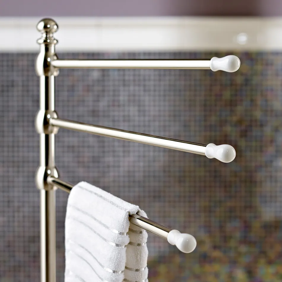 Toallero vintage de 3 brazos de latón y cerámica - Lyon viadurini