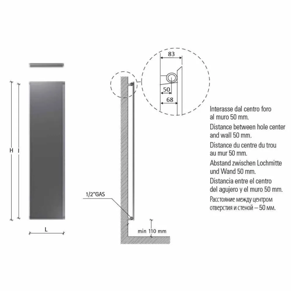 Placa radiante hidráulica de pared en acero con decoración 839 Watt - Kelvin viadurini