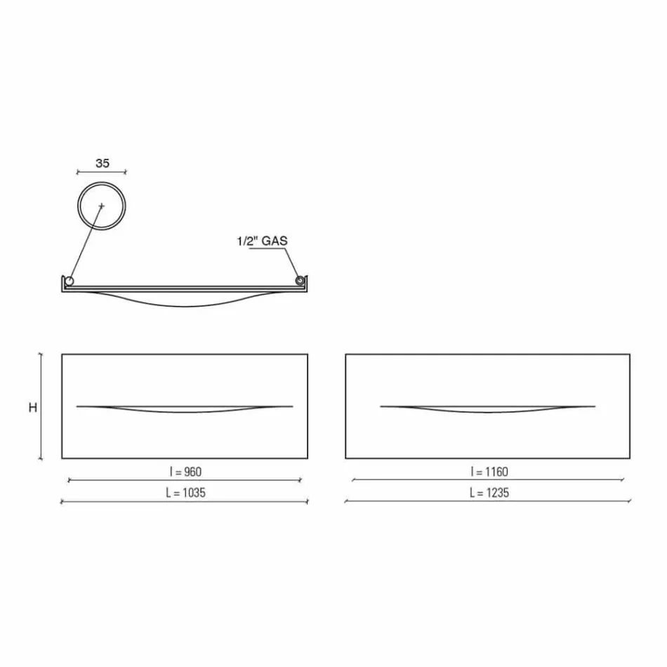 Plancha Radiante Hidráulica de Diseño Horizontal en Acero hasta 820 W - Corte viadurini