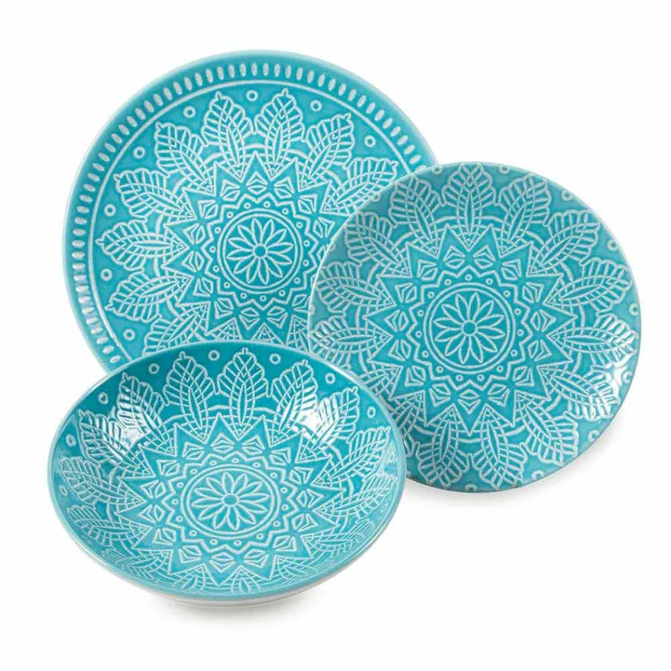 Platos Modernos de Color 18 Piezas Servicio Completo de Mesa en Gres - Creta viadurini