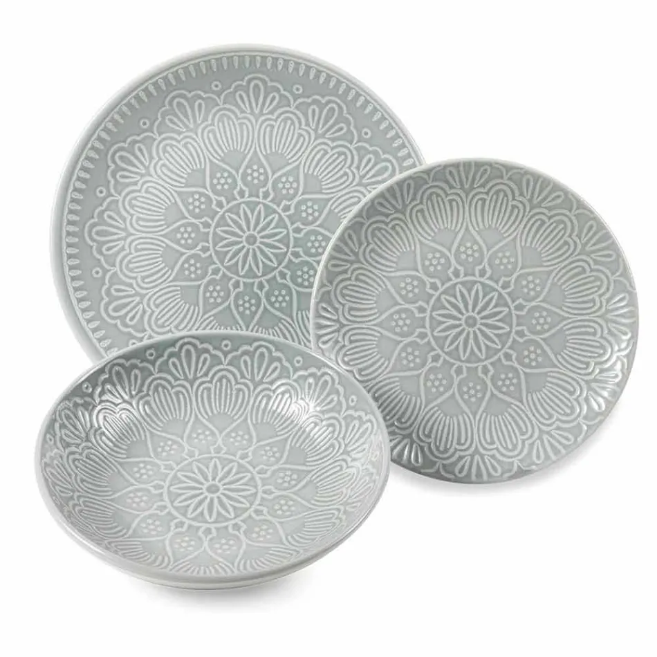 Platos Modernos de Color 18 Piezas Servicio Completo de Mesa en Gres - Creta viadurini