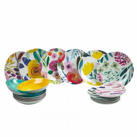 Platos de mesa de diseño coloreado en gres y porcelana 18 piezas - Tintarello viadurini