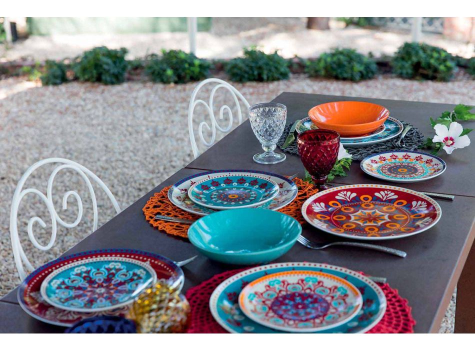 Platos étnicos 18 piezas Servicio de mesa de gres porcelánico y color - Persia viadurini