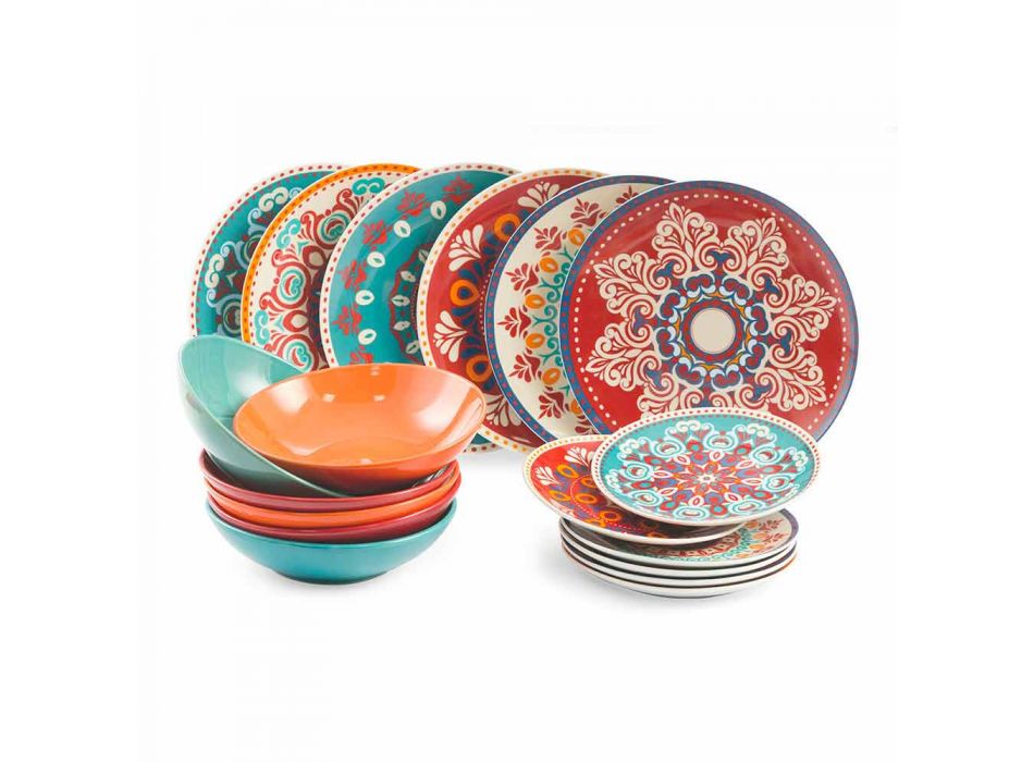 Platos étnicos 18 piezas Servicio de mesa de gres porcelánico y color - Persia viadurini