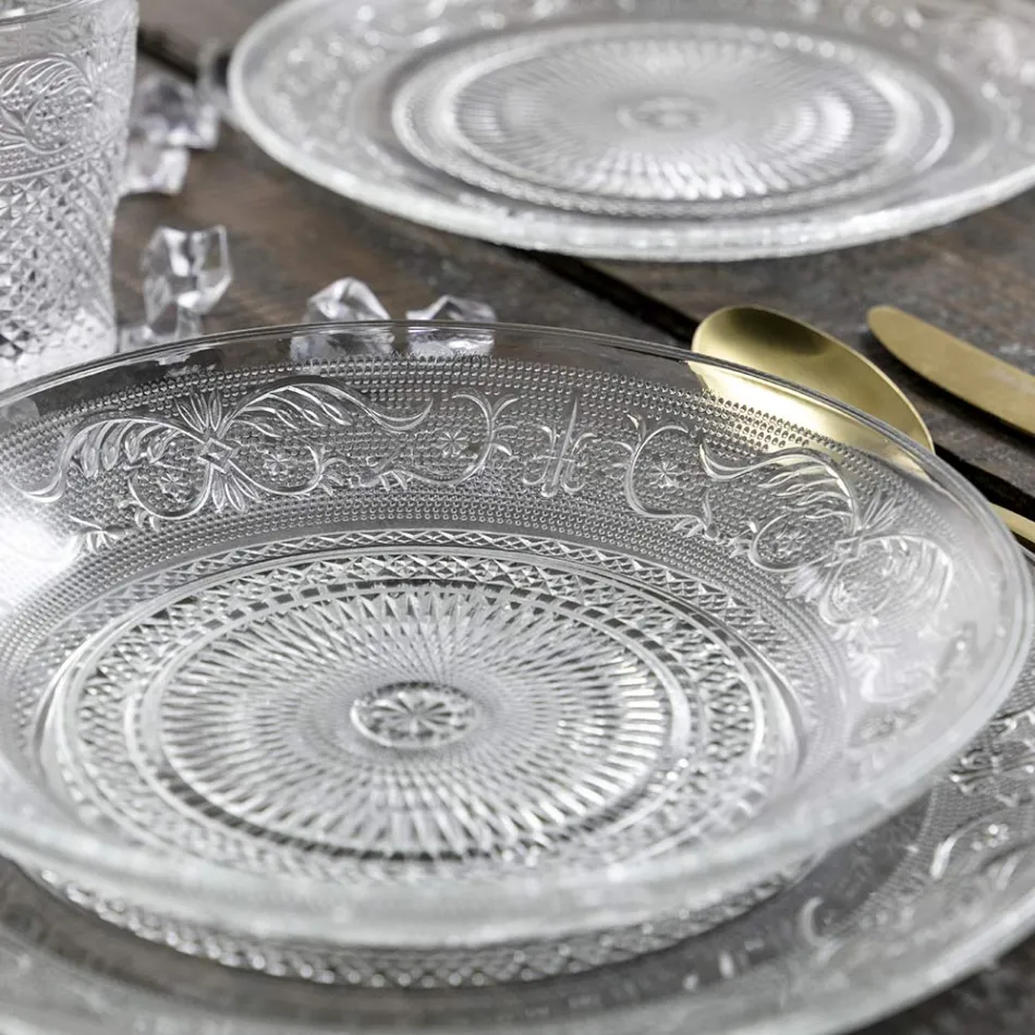 Platos De Vidrio Transparente Lujo Decoración Clásica 18 Piezas - Palazzo viadurini