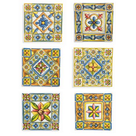 Platos Cuadrados Base En Porcelana De Colores Decorados 6 Piezas - Verano viadurini