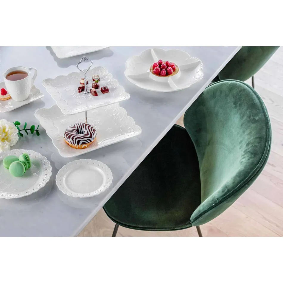 Plato Favor 12 Piezas en Porcelana Blanca Decorada a Mano - Rafiki viadurini