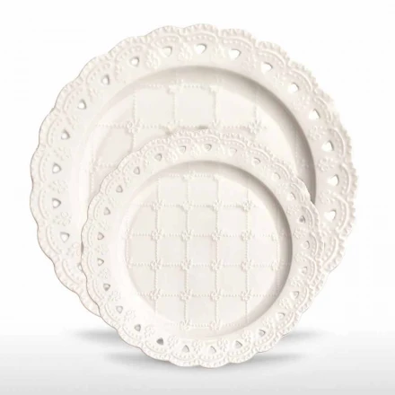Plato Favor 12 Piezas en Porcelana Blanca Decorada a Mano - Rafiki viadurini