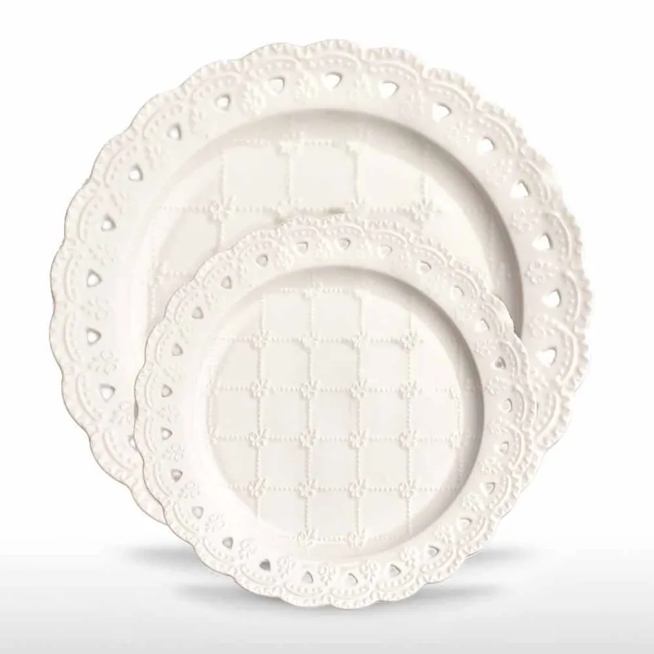 Plato Favor 12 Piezas en Porcelana Blanca Decorada a Mano - Rafiki viadurini