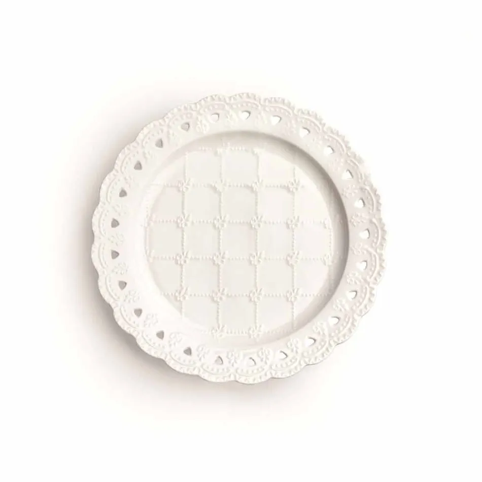 Plato Favor 12 Piezas en Porcelana Blanca Decorada a Mano - Rafiki viadurini