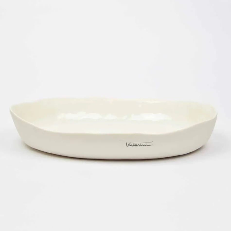 Plato de servicio ovalado de porcelana blanca de diseño de lujo - Arcimaesta viadurini