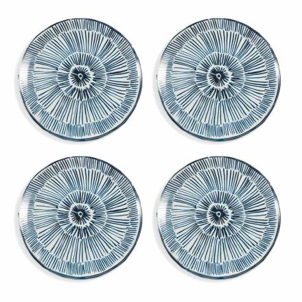 Plato de servicio de porcelana blanca Decoraciones con vidriado azul 4 piezas - Tribu viadurini