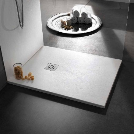 Plato de ducha 100x80 en resina acabado efecto piedra de diseño moderno - Domio viadurini