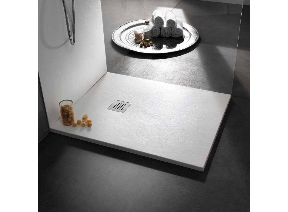 Plato de ducha 120x90 en resina efecto piedra con rejilla de acero - Domio viadurini
