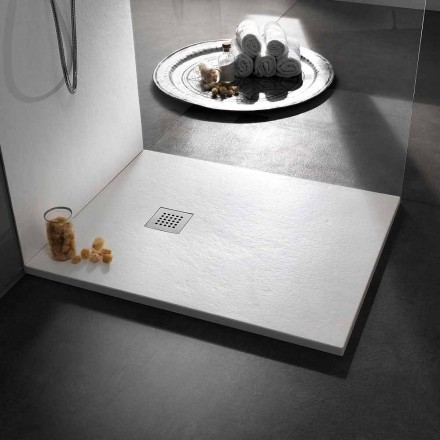 Plato de ducha moderno 120x80 de efecto resina piedra y acero - Domio viadurini