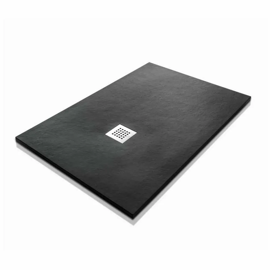 Plato de ducha moderno 120x80 de efecto resina piedra y acero - Domio viadurini