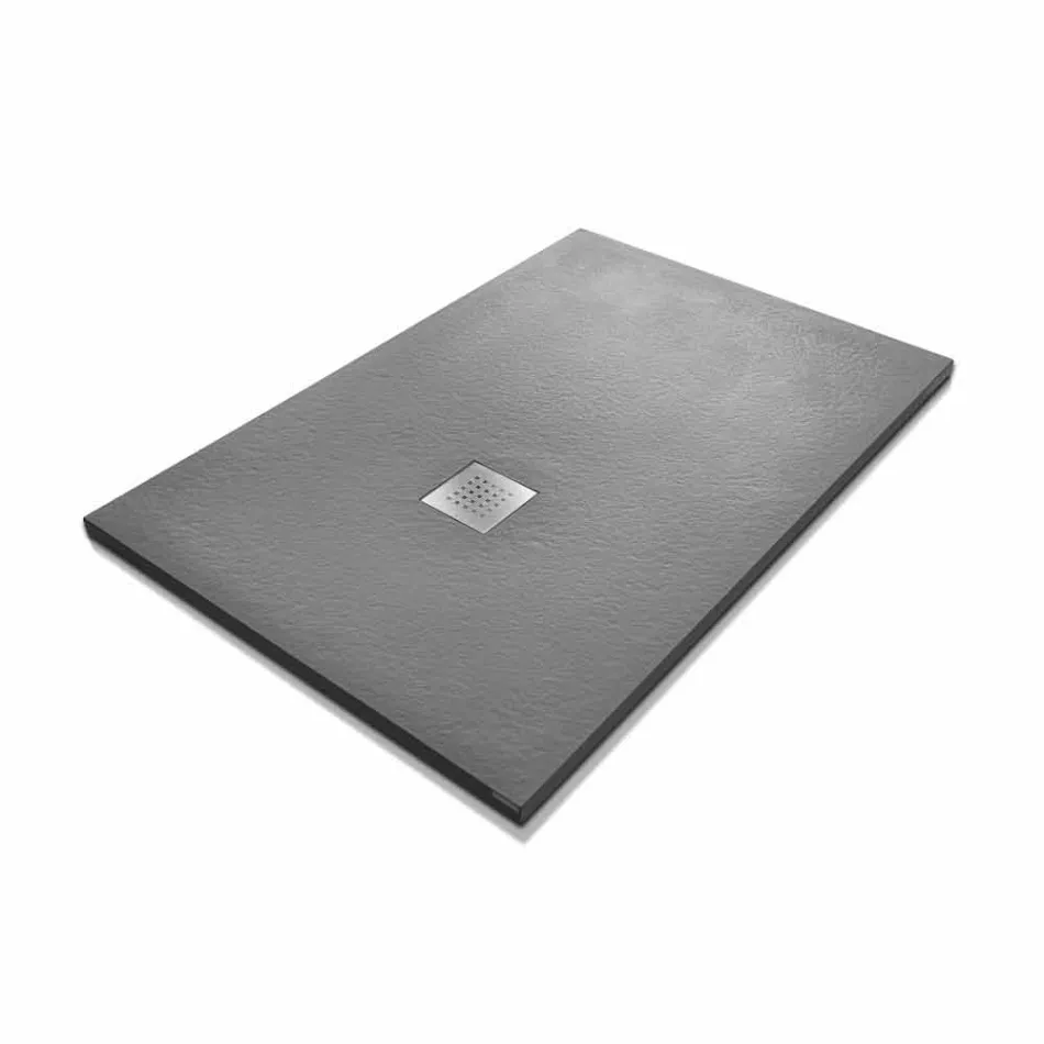 Plato de ducha moderno 120x80 de efecto resina piedra y acero - Domio viadurini