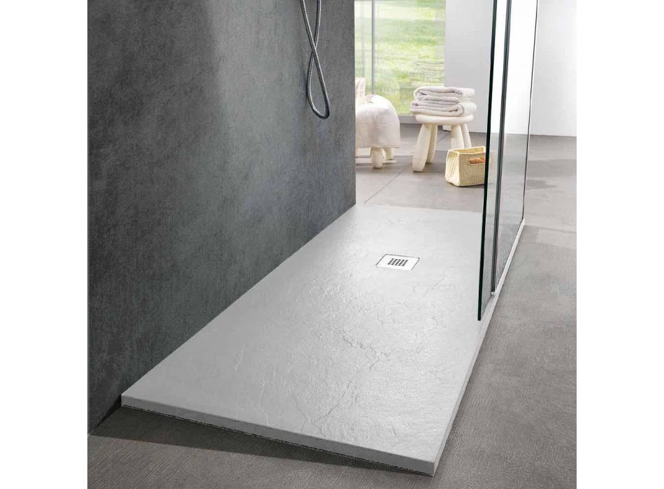 Plato de ducha moderno 170x80 acabado efecto pizarra en resina blanca - Sommo viadurini