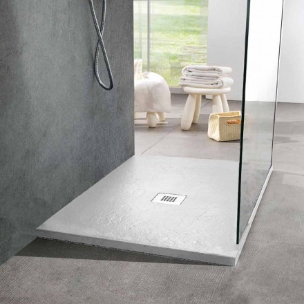 Plato de ducha moderno cuadrado 90x90 en resina blanca efecto pizarra - Sommo viadurini