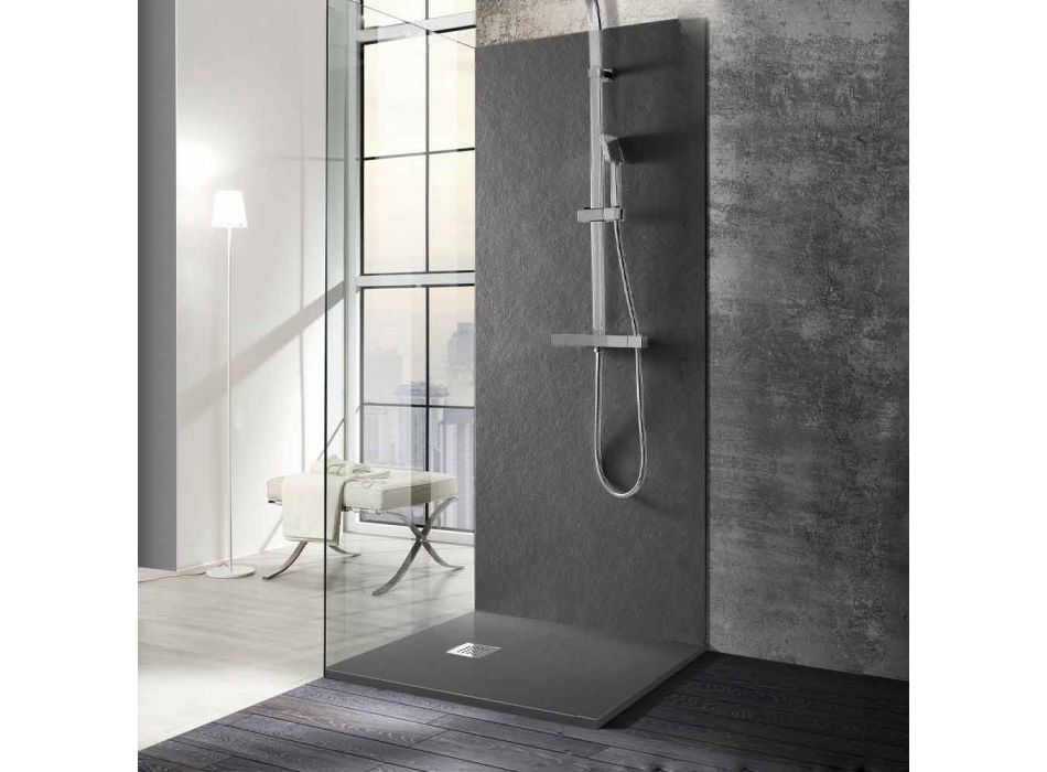 Plato de ducha moderno cuadrado 90x90 en resina efecto piedra - Domio viadurini