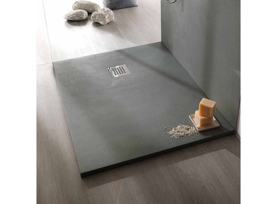 Plato de ducha rectangular 100x80 en resina acabado efecto cemento - Cupio viadurini