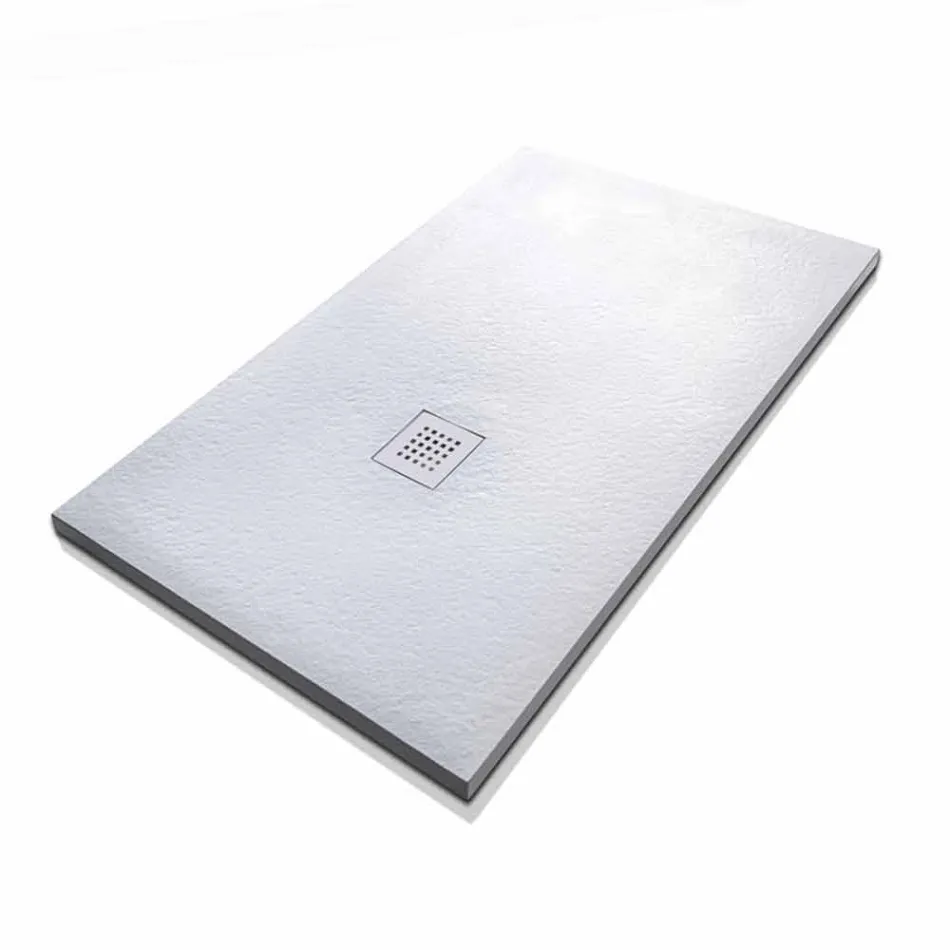 Plato de ducha rectangular 140x80 de resina con rejilla de acero - Domio viadurini