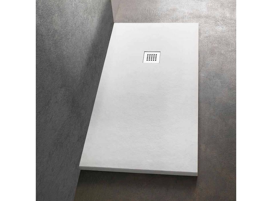 Plato de ducha rectangular 140x90 en resina acabado efecto piedra - Domio viadurini