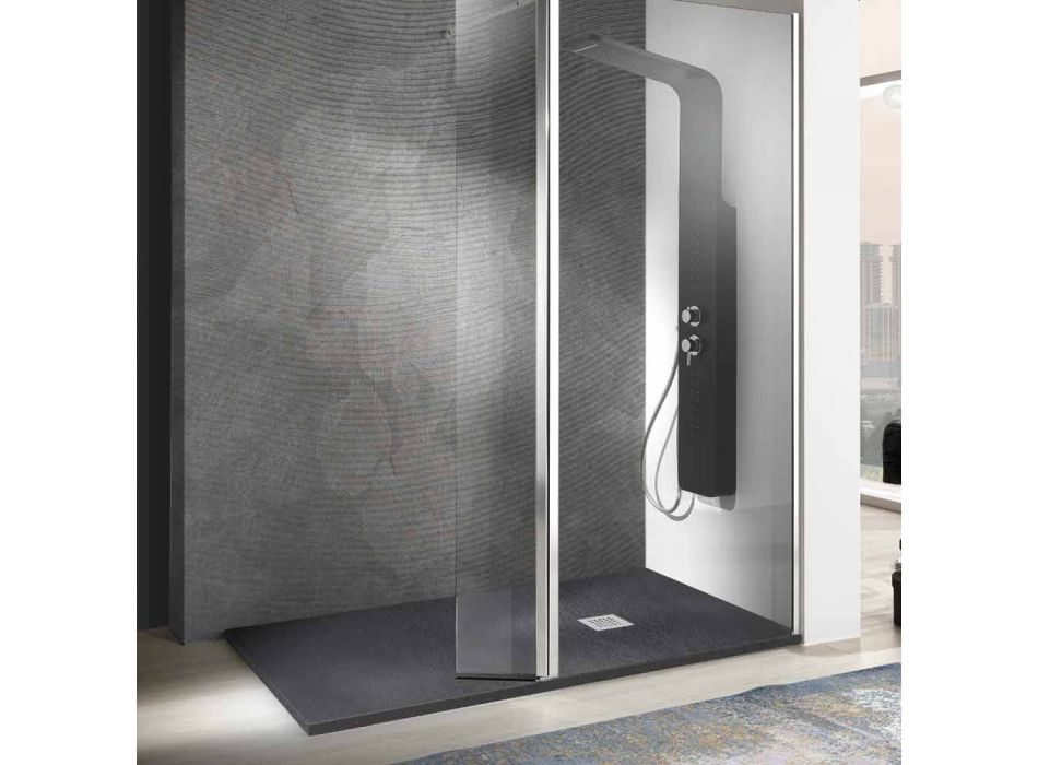 Plato de ducha rectangular 140x90 en resina acabado efecto piedra - Domio viadurini