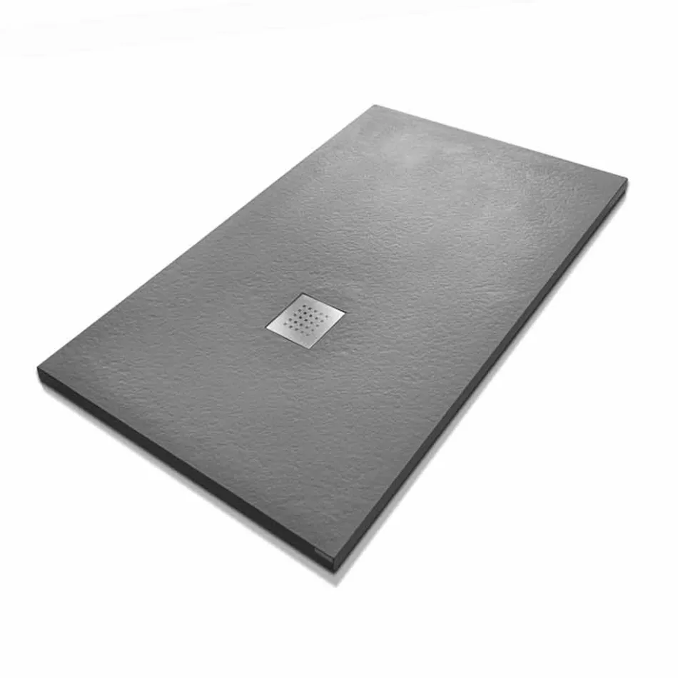 Plato de ducha rectangular 140x90 en resina acabado efecto piedra - Domio viadurini