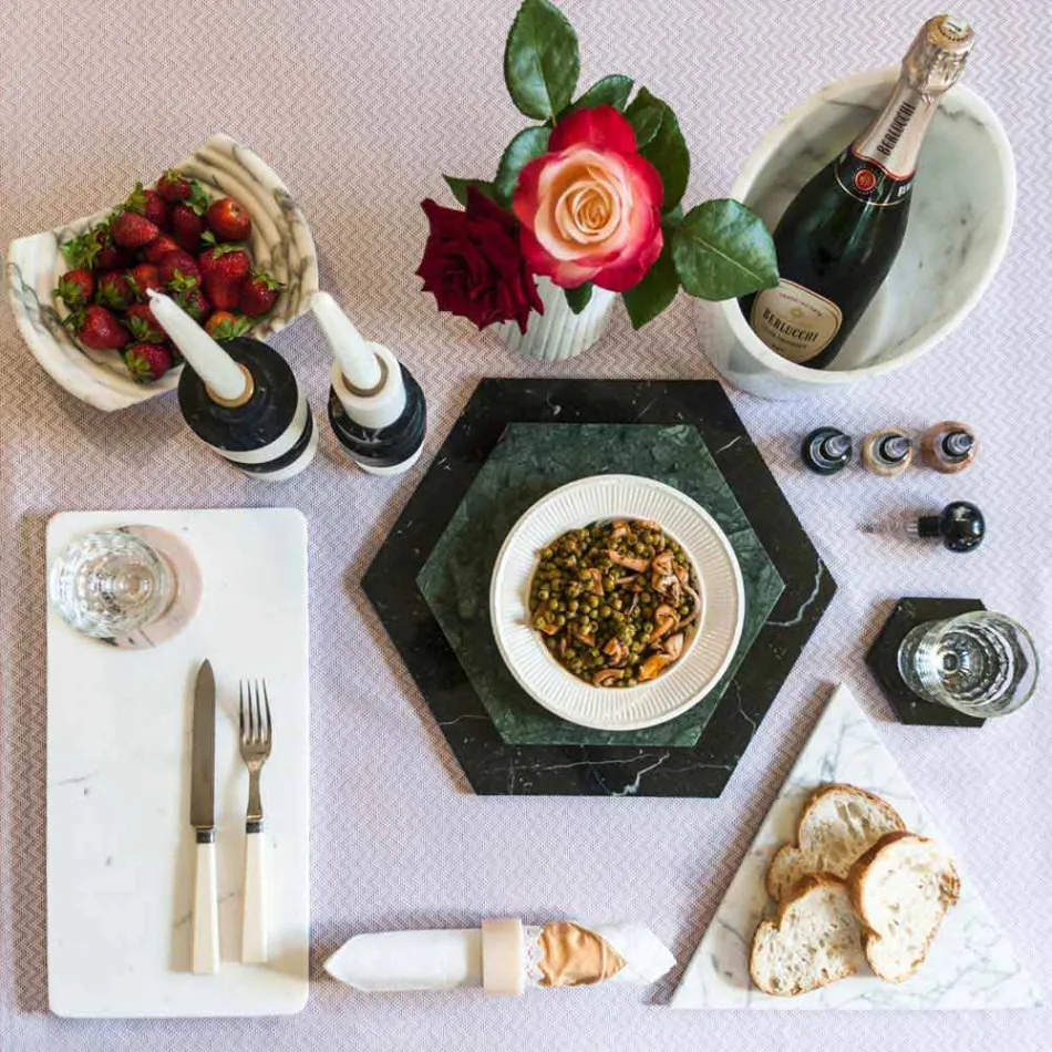 Plato de Servicio Hexagonal en Mármol Blanco de Carrara o Marquinia Negro - Ludivine viadurini