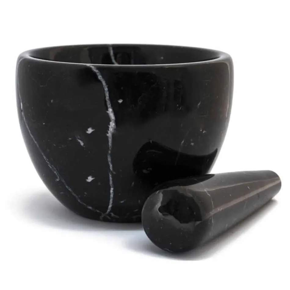 Pequeño Mortero con Mortero en Mármol Blanco Carrara Hecho en Italia - Mirel viadurini