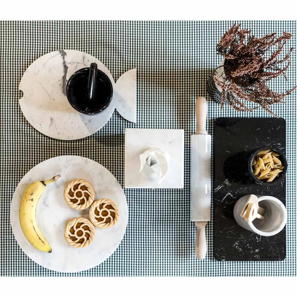 Pequeño Mortero con Mortero en Mármol Blanco Carrara Hecho en Italia - Mirel viadurini