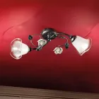 Lámpara de techo de 2 luces en hierro, vidrio y rosas con decoración de cerámica - Siena viadurini