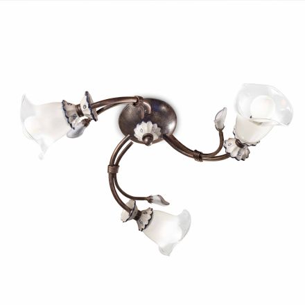 Lámpara de techo Artisan Floral de 3 luces en vidrio, hierro y cerámica - Vicenza viadurini