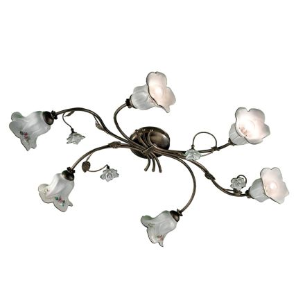 Lámpara de techo de 6 luces en cerámica artesanal con rosas decoradas - Pisa viadurini