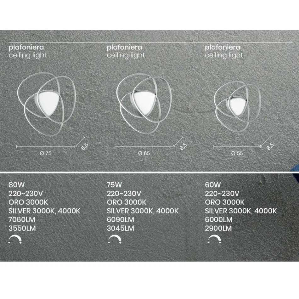 Lámpara de techo Lámpara de pared LED en metal dorado o plateado - Rosella viadurini