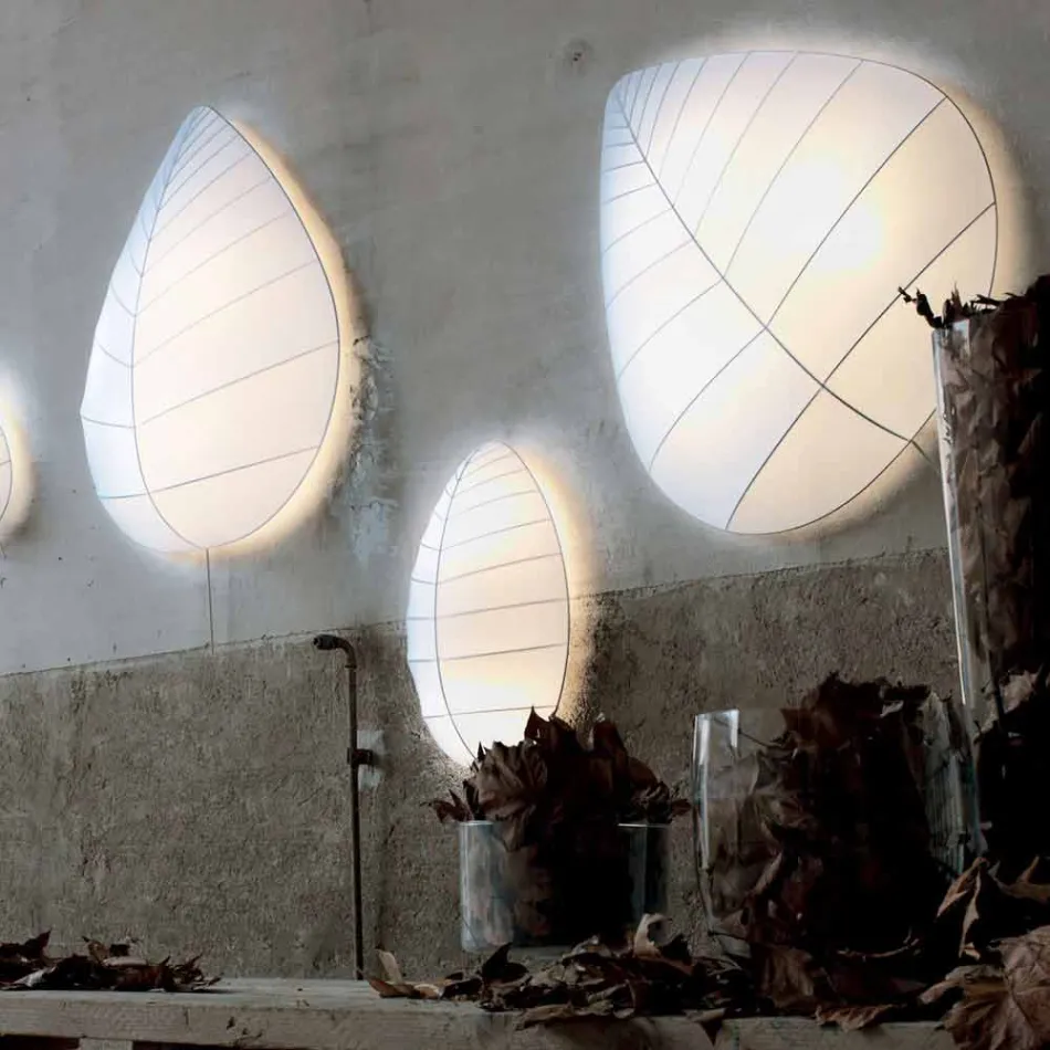 Lámpara de pared en metal y diseño de licra blanca en 3 dimensiones - Follaje viadurini
